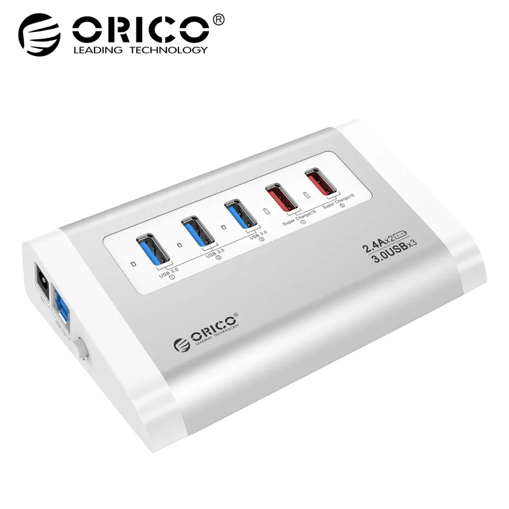 ORICO Aluminum 3 Ports USB 3.0 HUB With 2 USB Charger Ports New design Add Power Adapter For Mobile Phone/Tablet- UH3C2 Sliver ORICO Aluminum 3 Ports USB 3.0 HUB With 2 USB Charger Ports New design Add Power Adapter For Mobile Phone/Tablet- UH3C2 Sliver