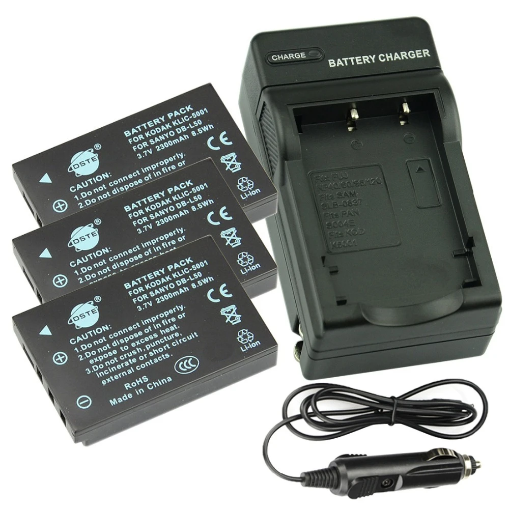 DSTE 3PCS KLIC 5001 Battery with Travel and Car Charger for KODAK
