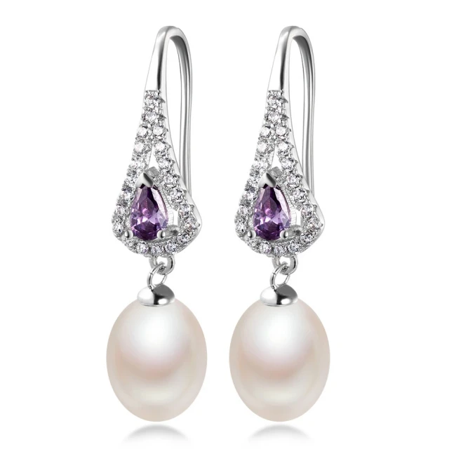 Elegant Women AAA Shiny Crystal Real Natural Freshwater Pearl Drop Earrings Fashion Luxury Zircon 925 Sterling Silver Jewelry - Цвет камня: Белый