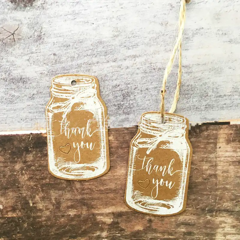 50pcs Kraft Paper Mason Jar Bottles Shaped Blank Gift Tags with Jute