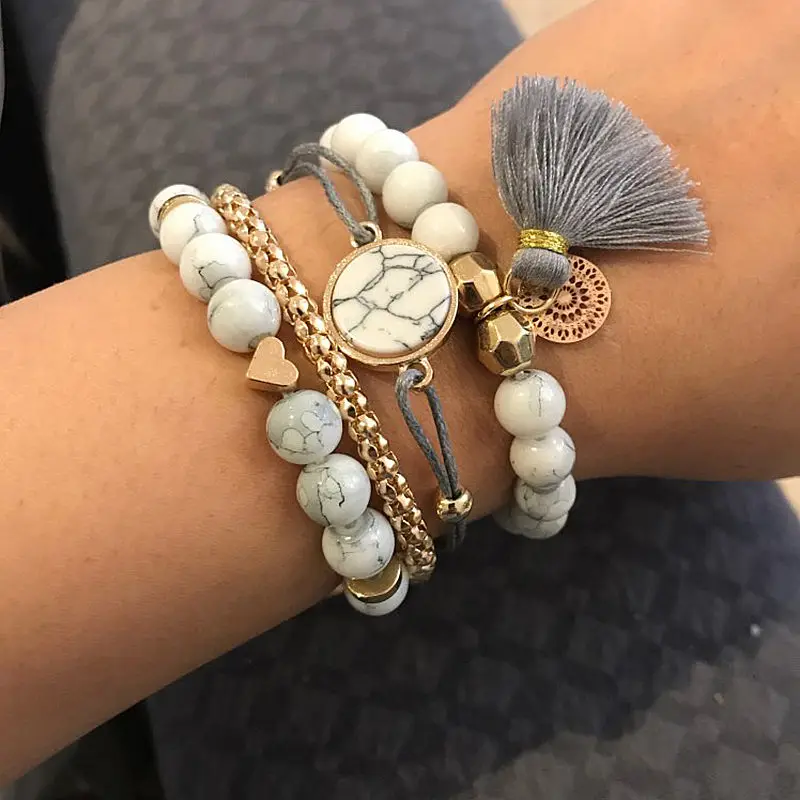 

IFMIA hand-woven tassel bracelet set female new gray rope chain bracelet jewelry Christmas gift