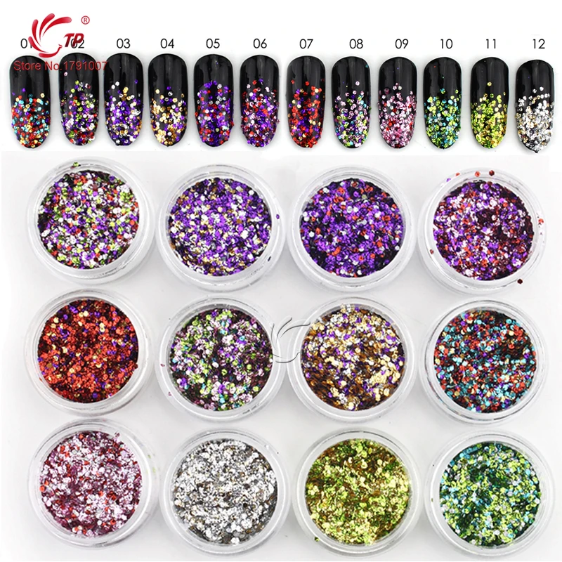 

12pcs/lot Mixed Color Mini Round Nail Art Glitter Paillette Shining Manicure Glitter Sequins Nail Decoration