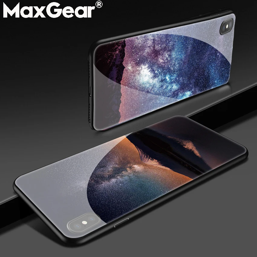 

Luxury Aurora Case For iPhone 6S 6 7 8 Plus Space Cases i Phone X S XS Max XR 8Plus Hard Tempered Glass Covers Shockproof Bumper