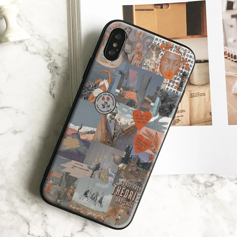 Vintage Style Collage art coque TPU soft silicone Phone Case cover Shell For Apple iPhone 5 5s Se 6 6s 7 8 Plus X XR XS MAX