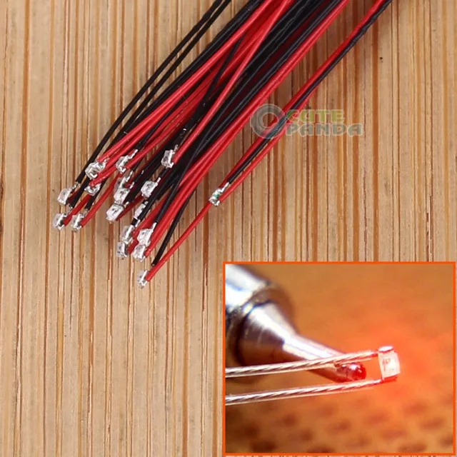 T0402 20pcs Pre soldered micro litz wired leads Red SMD Led 0402 NEW
