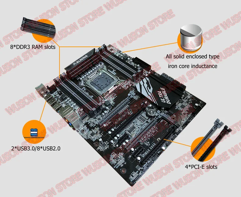 Новинка! Runing Super ATX X79 LGA2011 материнская плата 8 разъемов DDR3 DIMM max 8*16G память Xeon E5 2650 C2