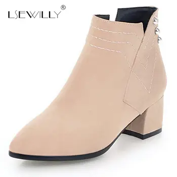 

Lsewilly Autumn Winter Women Boots Solid European Ladies shoes Martin boots Suede Zipper ankle boots with thick size 33-43 S754
