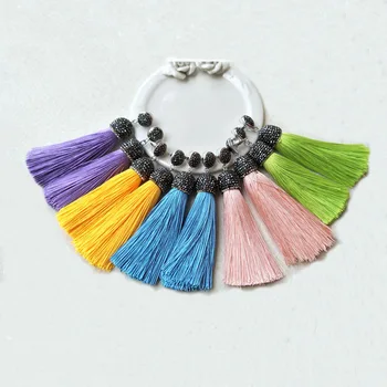 

5 Pair cotton Silk Tassel Cord Dangle Hook Earrings,Pave Rhinestone Tassel Jewelry,For Women Bohemia Earrings ER140