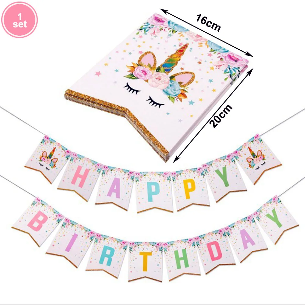 1 комплект розовый Gillter баннер Единорог декорации дня рождения бумага Гарланд декорации С Днем Рождения Детские праздничные принадлежности