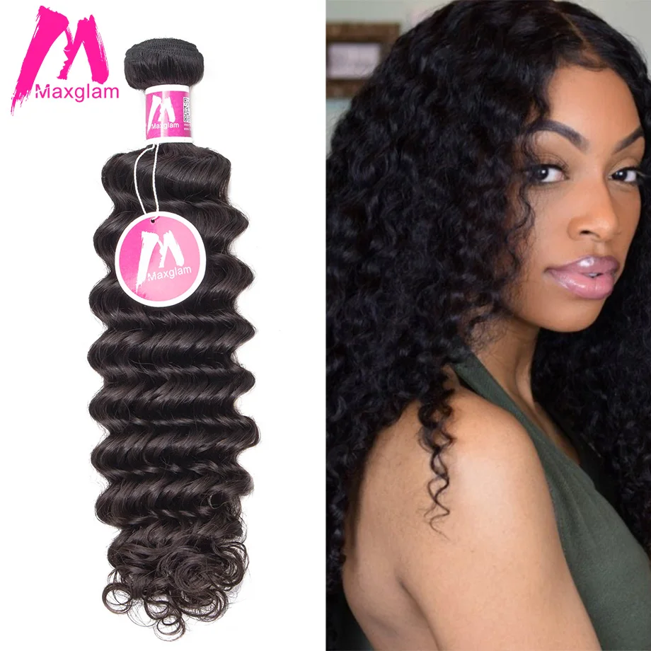 

Maxglam Brazilian Virgin Hair Deep Wave Unprocessed Natural Color Human Hair Weave Bundles Free Shipping