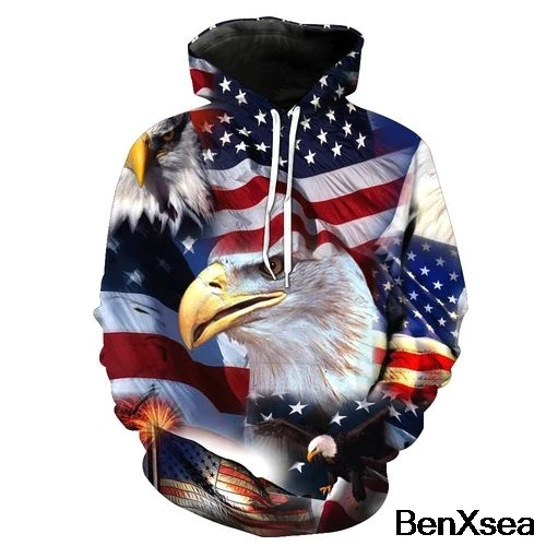 

American USA Flag Printing Flying Eagle Hoodies Men Women Harajuku Sweatshirts