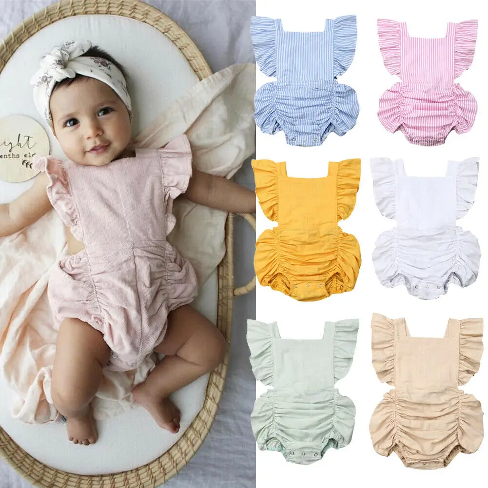 

Baby Girl Clothes Newborn Infant Ruffle Pleated Romper Sleeveless Backless Jumpsuit Outfits 0-24 Months NEW