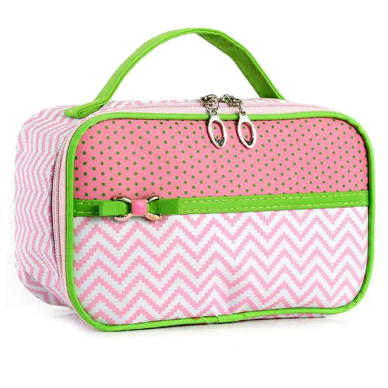 Waterproof makeup bag synthetic leather wave pattern cosmetics storage organizer pouch square cosmetic tote bag