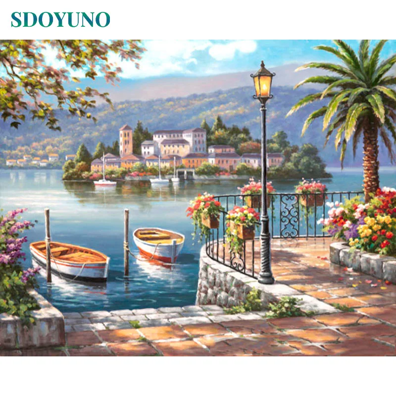 

SDOYUNO DIY pictures by numbers Nature Landscape Painting By Numbers Frameless acrylic Wall Art Digital Painting on canvas
