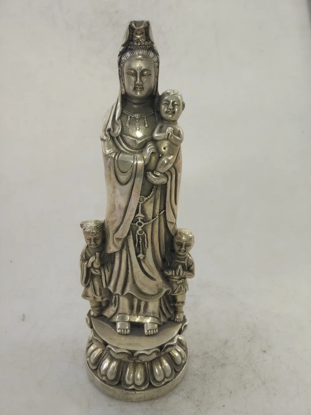 

SNS Asian antique, white bronze, children's Avalokiteshvara sculpture, home decoration collection, art appreciation Exhibition