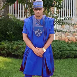Африканский для мужчин одежда костюмы Дашики Топы корректирующие брюки костюм комплект из 3 предметов Африка s