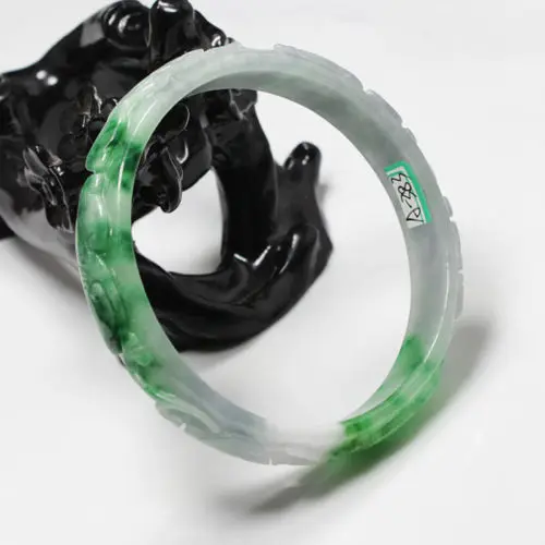 

2389 NATURAL BEAUTIFUL CHINA HAND-CARVED GREEN JADE GEMS BANGLE BRACELET