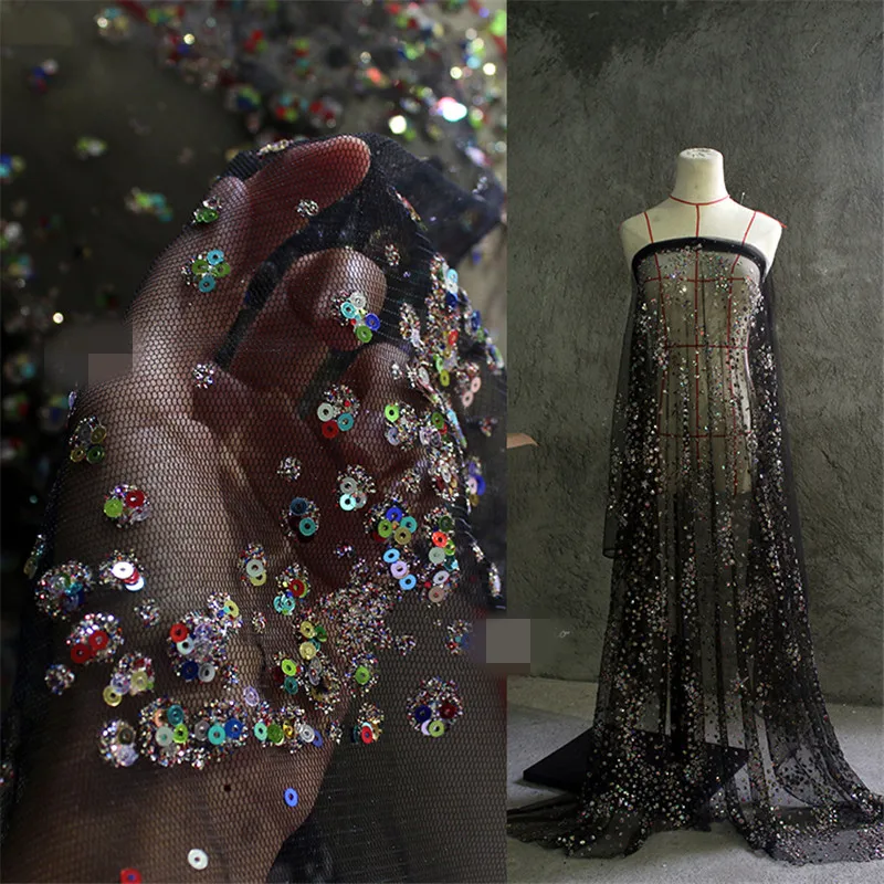 45 см* 160 см/шт. Галактика Весна и лето сетка блестки гладильная Алмазная перспектива черное Сетчатое платье дизайнерская ткань