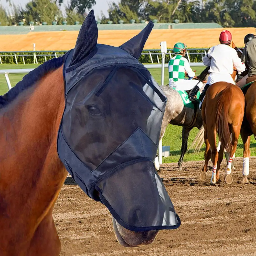 Товары для домашних животных Лошадь Съемная Сетчатая Маска с носовой крышкой лошадь муха маска лошадь полная маска для лица-москитный нос