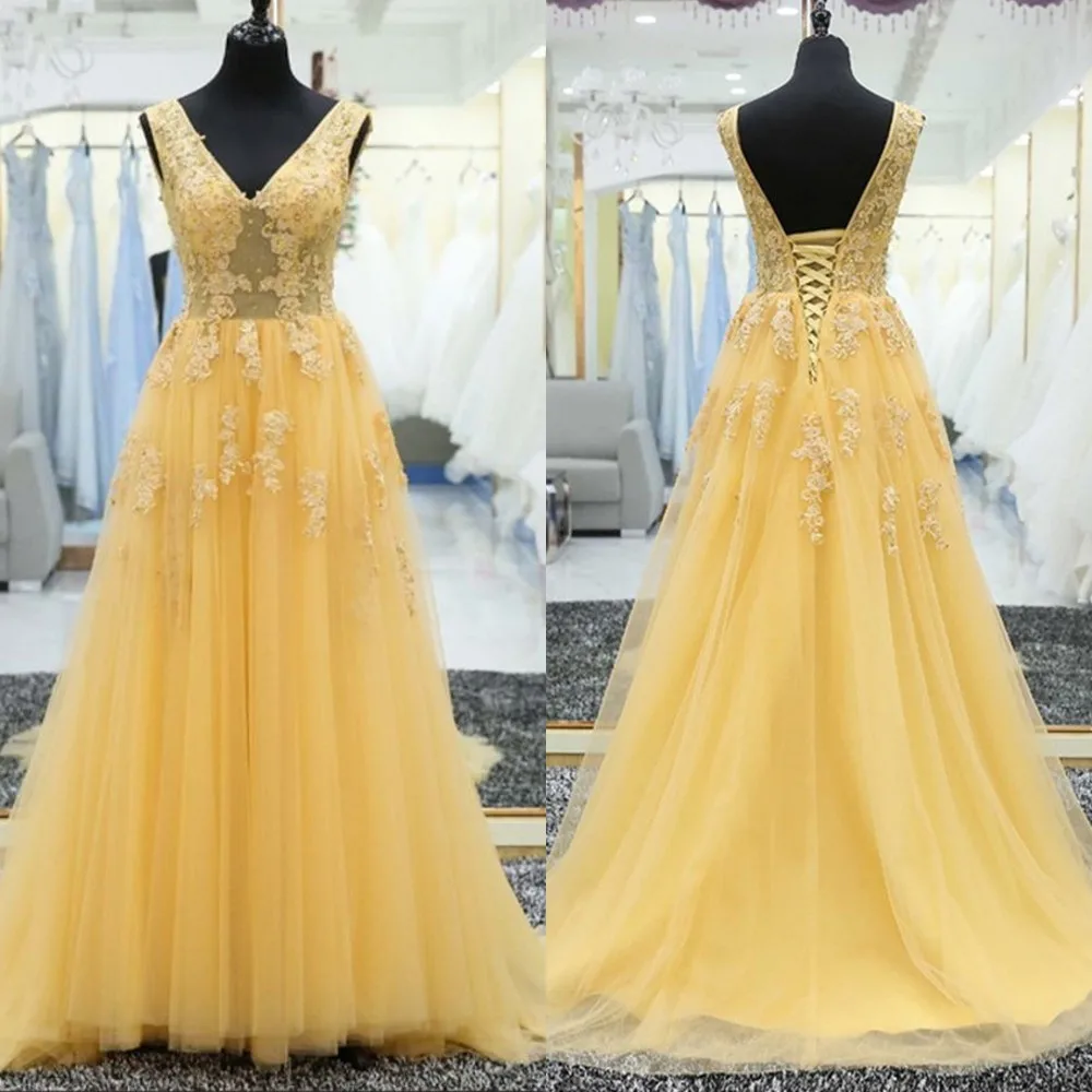 A line v neck yellow short prom party dress with appliques A line v neck yellow short prom party dress with appliques