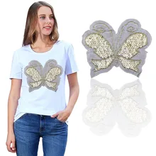 NEW Pretty Butterfly Sequins Sew On Patch for clothes DIY Crafts Coat Sweater Embroidered Paillette Patch Applique butterfly embroidered applique tee