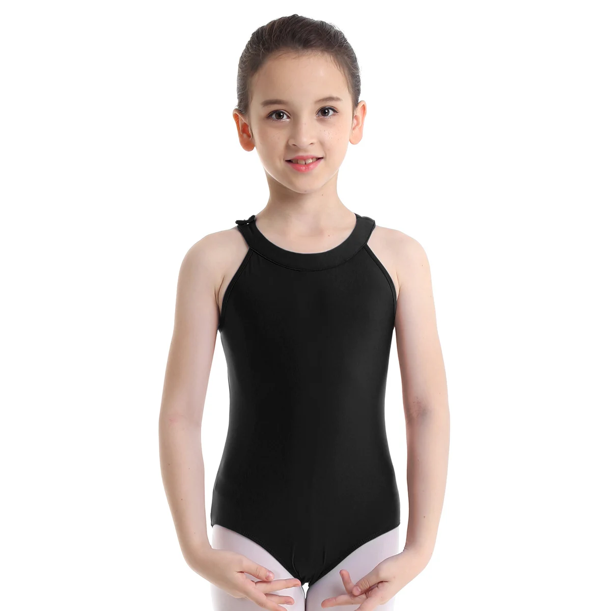 Kids Girls Gymnastics Swimsuit for Dancing Sleeveless Halter Floral Lace Back Bodysuit Gymnastics Leotard Ballet Dance Costume