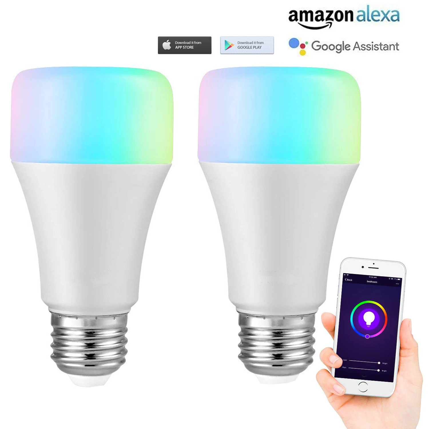 

WiFi Smart Light LED Bulbs A19 9W Warm White Ambiance Dimmable 65W Equivalent E26 Works with Alexa and Google Assistant-2Pack