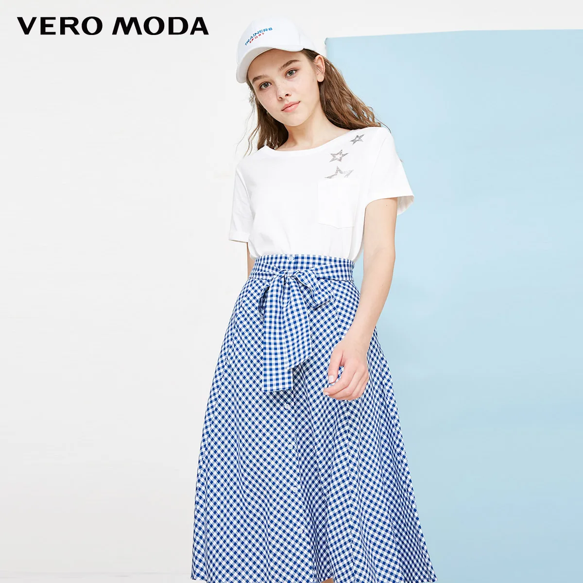 Vero Moda Новая женская клетчатая юбка со средним швом, декоративной пуговицей на шнуровке | 318316514