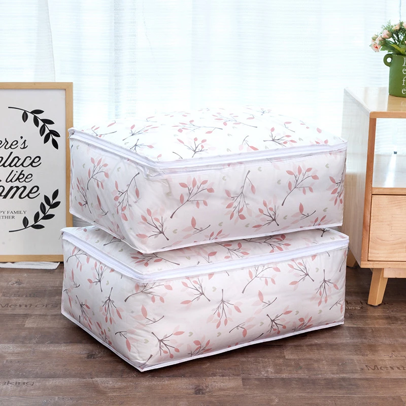

1X Quilt Storage Bag Feather Print Home Clothes Quilt Pillow Blanket Storage&Bag