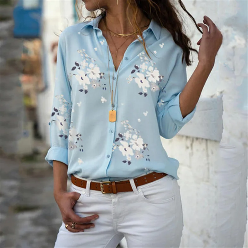 

2019 New Fashion Women Long Sleeve Blouse Casual V Neck Shirt Spring Summer Floral Print Ladies Elegant Tops Blusas 3 Color