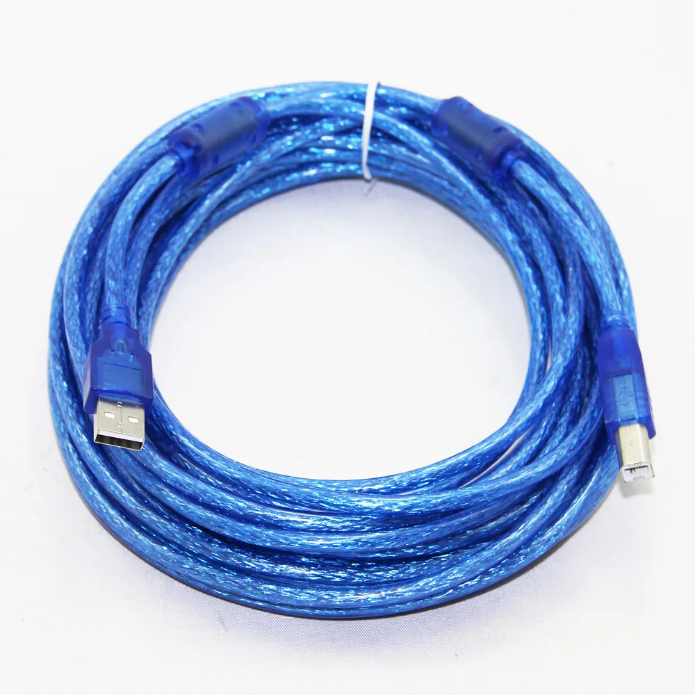 USB 2.0 Printer Cable Type A Male to Type B Male Foil+Braided Shielding Transparent Blue 30cm 50cm 100cm 1.5m 1.8m 3m 5m 10m