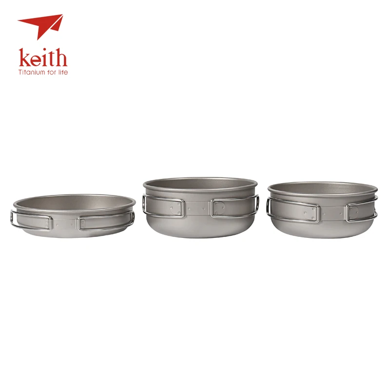 Keith 3 unids de titanio sartenes cuencos con mango plegable cocinar conjuntos de olla de Camping senderismo Picnic utensilios de cocina utensilios de Ti6053