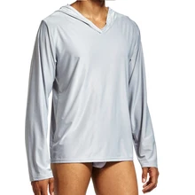 Мужская повседневная домашняя одежда с капюшоном и длинными рукавами, гладкие тонкие дышащие топы для сна, распродажа QL