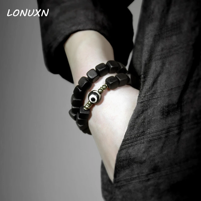 

female retro Folk Style jewelry Beads Ebony Bracelets Black Vintage handmade For Men Women wood beads bracelets men jewelry
