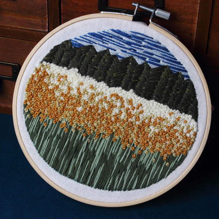 Европа DIY цветы пейзаж 3D лента вышивка набор с круглой рамкой Вышивка крестом Печатный мультфильм для начинающих подарок домашний декор - Цвет: 3