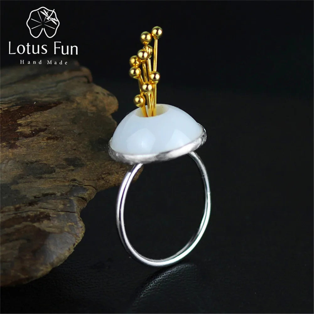 Lotus Fun Real 925 Sterling Silver Natural Nano-Ceramics Original Handmade Designer Fine Jewelry Flower Bud Female Rings Bijoux