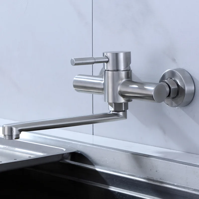 Balcony Kitchen Sink Faucet USES Stainless Steel Into The Wall To Install Hot and Cold Mix 360 Degree Swing Rotation Down SUS304
