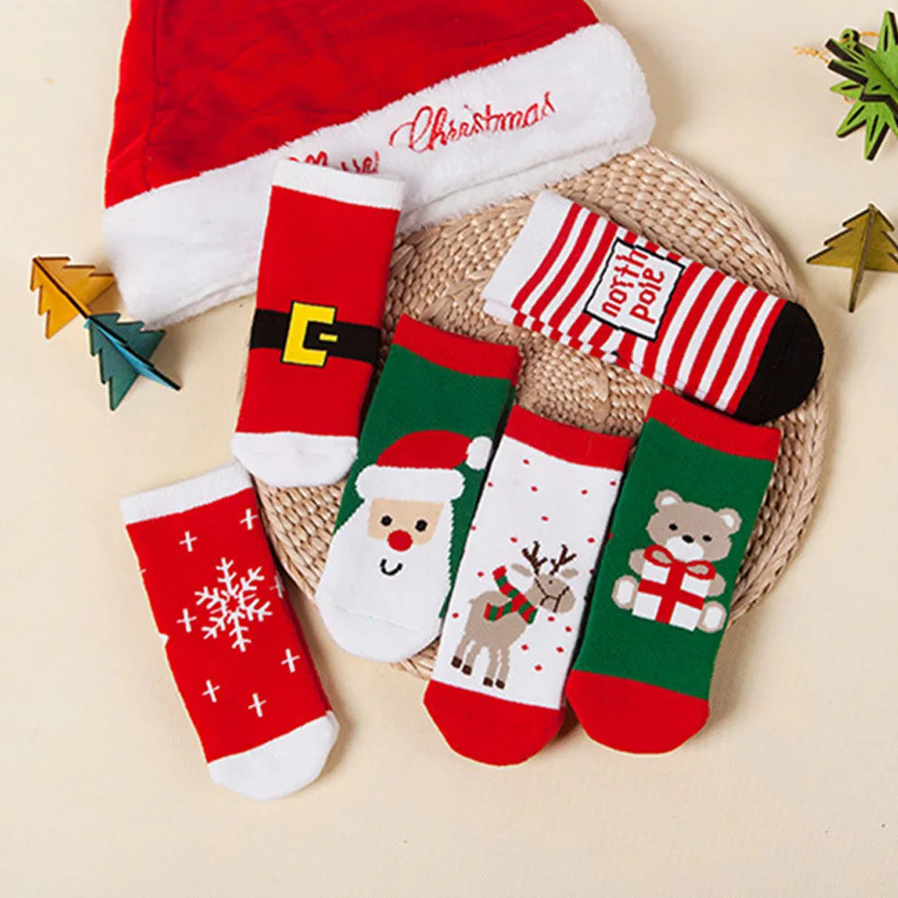 6 пар Носки для малышей От 1 до 3 лет Детское зимнее рождественское Рождественский носок из плотного теплого шерстяного Носки комплект одежды для маленьких мальчиков и девочек, новорожденных Носки