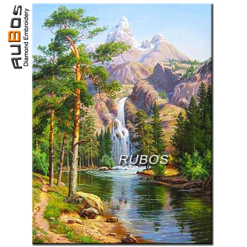 RUBOS DIY 5D Mountain waterfall diamond mosaic diamond painting picture of diamond pattern rhinestone for needlework decoration (1)