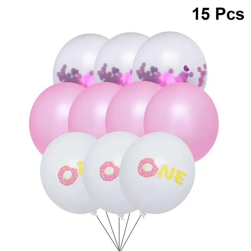

15pcs/Pack Donut ONE Pattern Balloons Set Decorative Confetti Balloon Party Supplies For Baby 1st Birthday Decor (4 Colors)