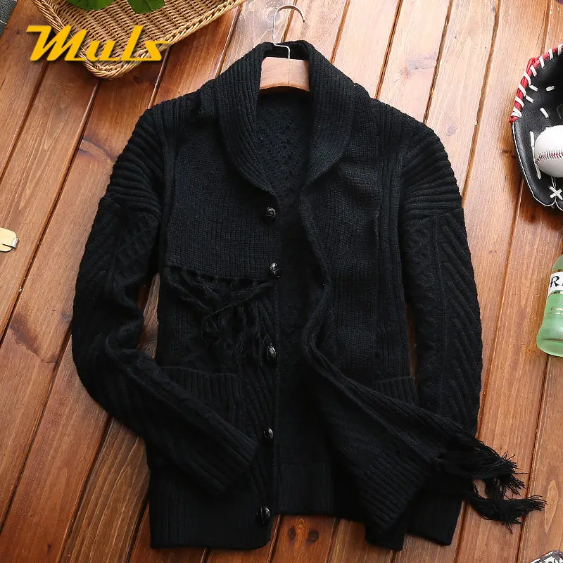 Зимний мужской кардиган, пальто, утепленный свитер свободного кроя, теплый свитер с высоким воротником, мужской осенний вязаный свитер черного цвета, брендовый M-4XL - Цвет: Black