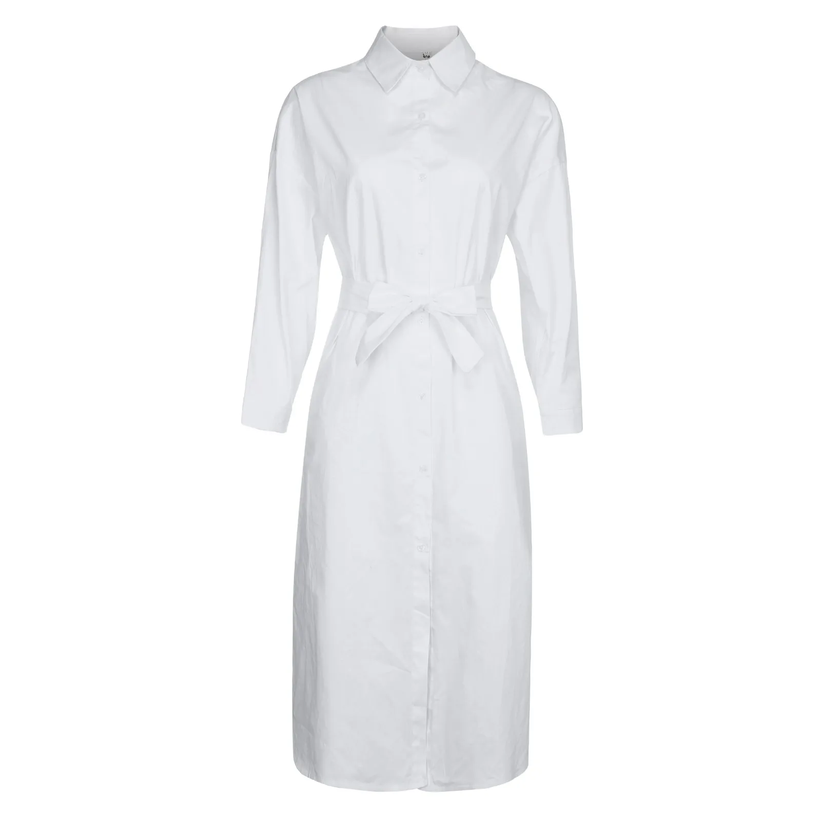 Летние женские пляжные платья чистого белого цвета, рубашка с карманами, туника, длинная повседневная с коротким рукавом, приталенная Рабочая одежда