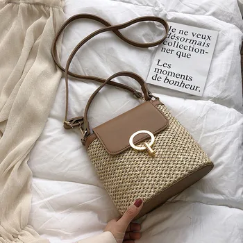 

Small Straw Bucket Bags for Women 2019 Summer Mini Crossbody Bags Lady Purses and Handbags Female Shoulder Beach Bag