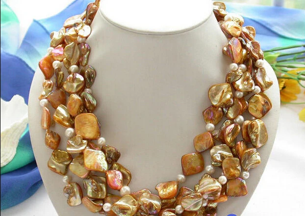 

Wholesale FREE SHIPPING >>> 4row 20" 18mm croci square shell white pearl necklace p2609