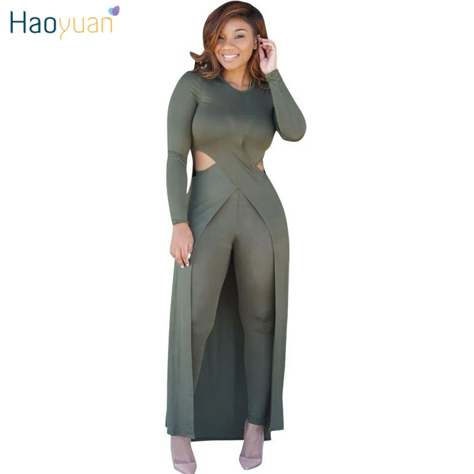 

HAOYUAN Sexy 2 Piece Set Women Clothes Autumn Outfits Casual Long Sleeve Cross Tops+Bodycon Pants Suits Two Piece Matching Sets