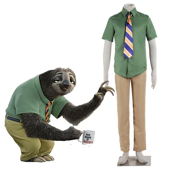 

Movie Zootopia Cosplay costume DMV worker Sloths Flash cosplay costume set Flash Zootopia Halloween costumes Men Shirt Tie Pants