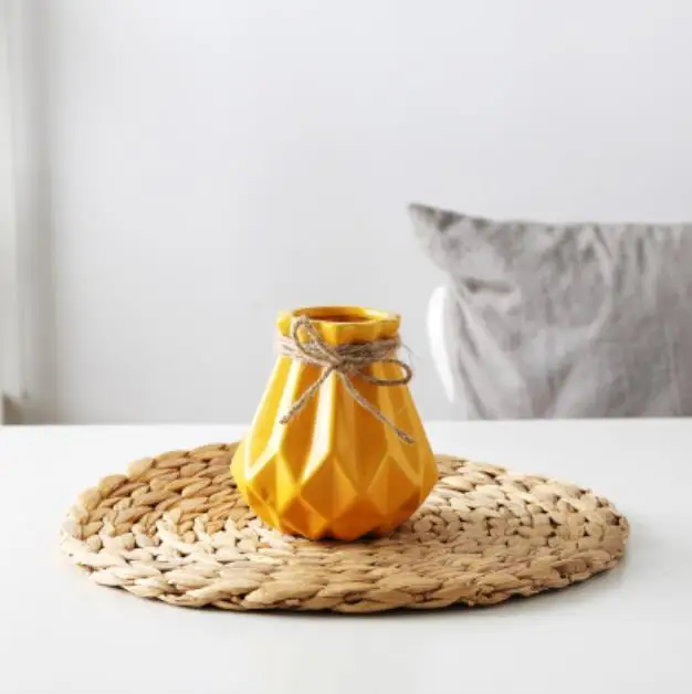 Скандинавская лаконичная фарфоровая ваза Современная Геометрическая керамическая ваза для цветов Домашнее свадебное украшение - Цвет: Mini Yellow