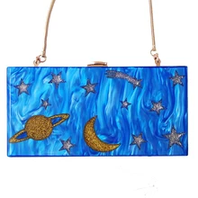 Женская акриловая Сумочка-клатч голубого ночного неба, вечерние сумки через плечо, мини сумка через плечо