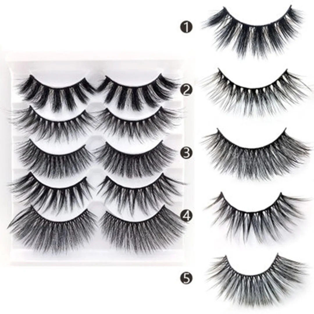 5 Pairs Wispy Cross Long Thick Mixed Fake Eye Lashes 3D Mink False Eyelashes Makeup Tools