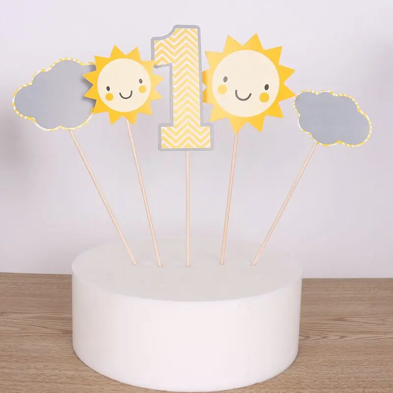 

1set Smile Cake Topper Flag Baby shower 1 Year Old Age Happy Birthday Cake Topper For Cake Decoration